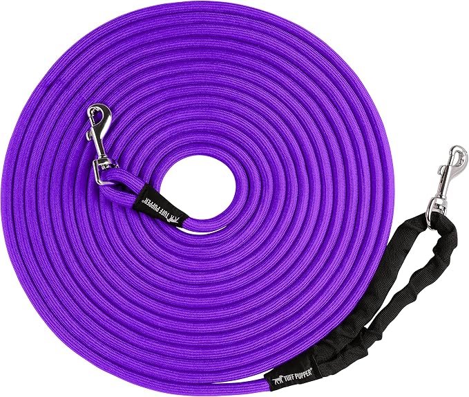 Tuff Pupper Heavy Duty 30 Foot Long Rope Leash for Dogs | Dog Recall Training Lead | High Visibility Strong Climbing Rope Leash | Hand or Waist Worn | Stainless Steel 360° Clips for Tangle Free Use