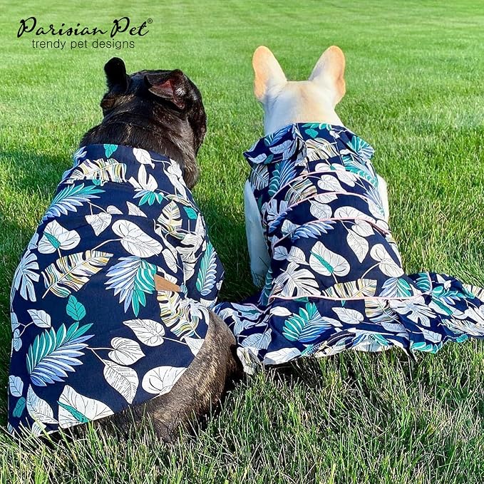 Parisian Pet Palm Leaves Dog Shirt - Cotton Clothes for Large Dogs - Stylish Tropical Dog Outfit - Lightweight and Soft Puppy Clothes - Trendy Tshirts for Dogs - Comfortable Summer Camp Pet Apparel