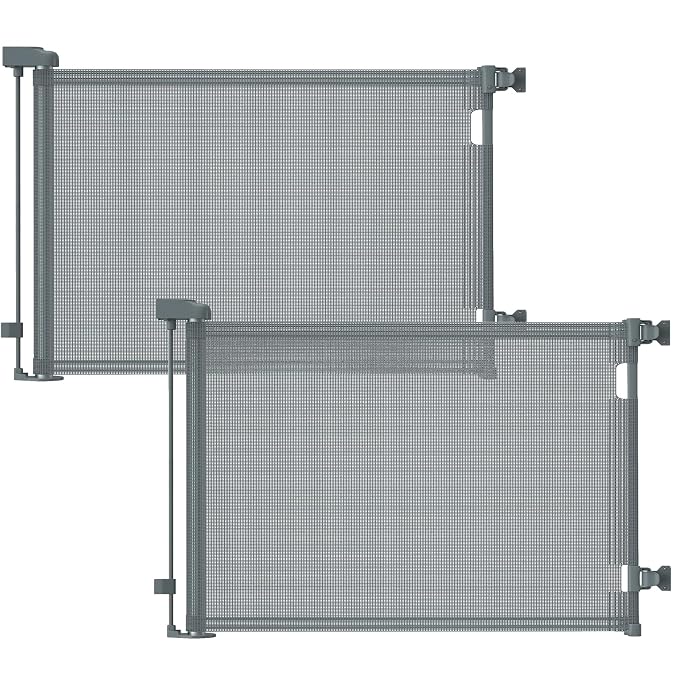2PCS Retractable Baby Gates, Mesh Dog Gate for Doorways, 33.6" Tall, Expands to 55" Wide,Pet Safety Essential Fit for Baseboards, Wide Toddlers Gates for Hallways, Indoor & Outdoor,Gray