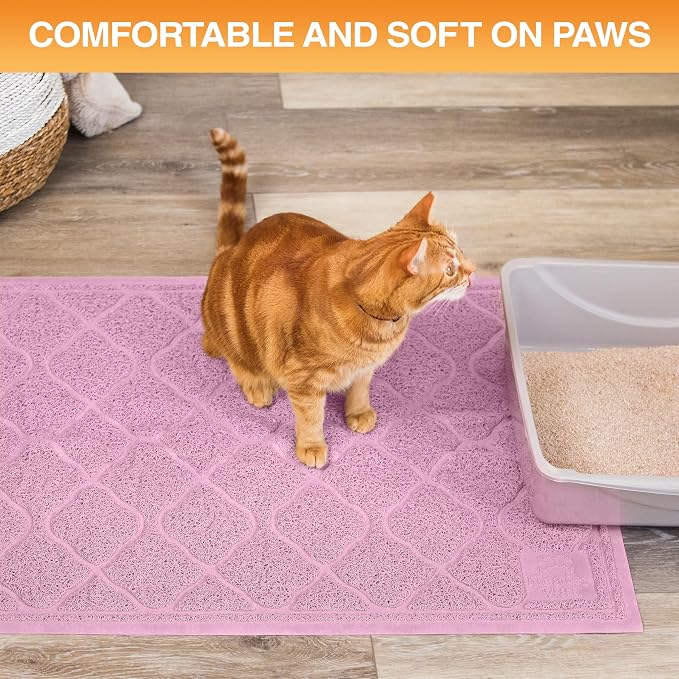 Neater Pets Neater Mat Cat Litter Mat, Thick & Durable Cat Mat for Litter Box, Trapper Pad Catches Mess to Protect Indoor Floors, Soft on Kitty Paws, Anti-Skid Grip Backing, Easy to Clean, Pink