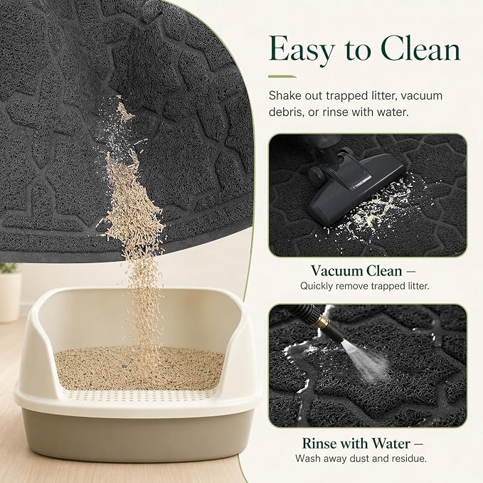 Yimobra Cat Litter Mat, Easy Clean Trapping PVC Mat, 47" x 36", Waterproof Backing, Non Slip Bottom, Scatter Control Pad for Litter Box, Black