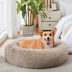Western Home Calming Donut Medium Dog Bed Washable Pet Bed,30" Brown | Fluffy Faux Fur Round Cuddler,Anti-Anxiety,Anti-Slip Bottom,Plush Pet Dog Beds for Medium Sized Dogs,Up to 45 LBS