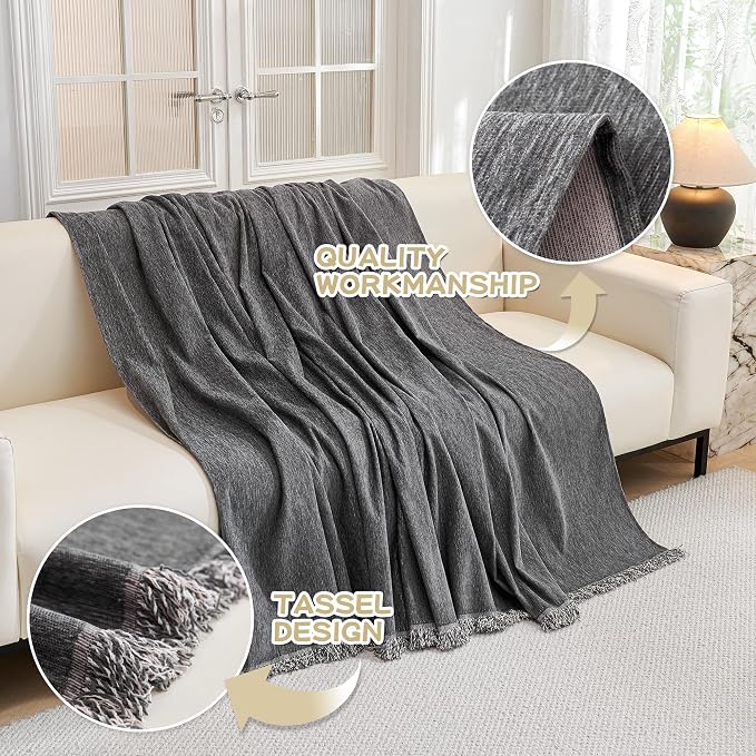 MYSKY HOME Couch Cover for Sofa Couch Covers for Pets, Non Slip Dogs Furniture Protector with Tassels for Living Room Non Slip Washable Furniture Protector Cover for Pet, Cat, 91"x118", Dark Grey
