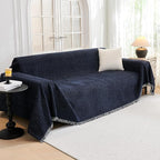 MYSKY HOME Couch Covers - Sectional Couch Covers for Pet Sofa, Non Slip Soft Couch Cover, Washable Furniture Protector with Tassel Sofa Throws, Living Room, 91"x118", Navy Blue