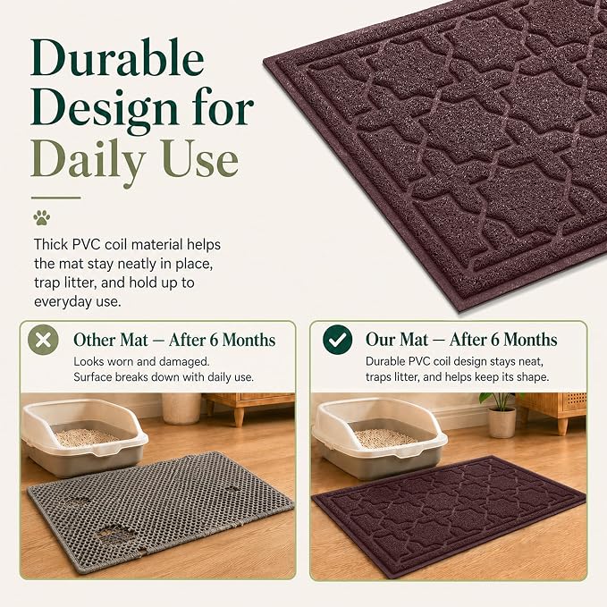 Yimobra Cat Litter Mat, Easy Clean Trapping PVC Mat, 47" x 36", Waterproof Backing, Non Slip Bottom, Scatter Control Pad for Litter Box, Dark Coffee