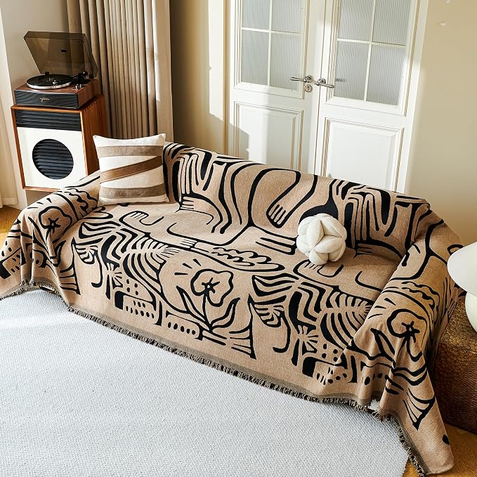 MYSKY HOME Couch Cover for Dogs, Washable Couch Covers, Sofa Covers for Sectional Sofa, Couch Cover 2 Cushion Sofa Dogs Furniture Protector, Chenille Sofa Covers for Pets, 71"x118", Abstract Coffee