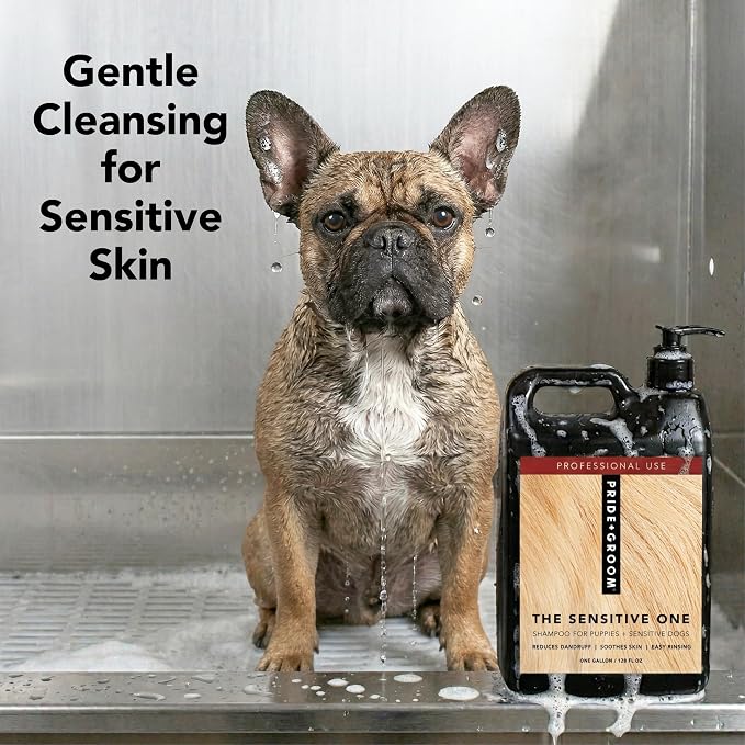 Pride and Groom The Sensitive One | Dog Grooming Shampoo for Puppies and Dogs with Itchy, Dry Skin| Tearless All Natural Body Wash with Essential Oils to Soothe Skin and Reduce Dandruff – 128oz