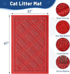 Smiry Cat Litter Box Mat 47x32, Non-Slip Water Resistant Litter Trapping Mat, Easy Clean Less Waste and Urine-Locking Cat Carpet for Indoor, Red
