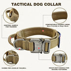 Celifelight Tactical Dog Collar, Adjustable Nylon, Heavy Duty Metal Buckle with Handle, Airtag Protective Case, Brown, L, Medium & Large Breeds