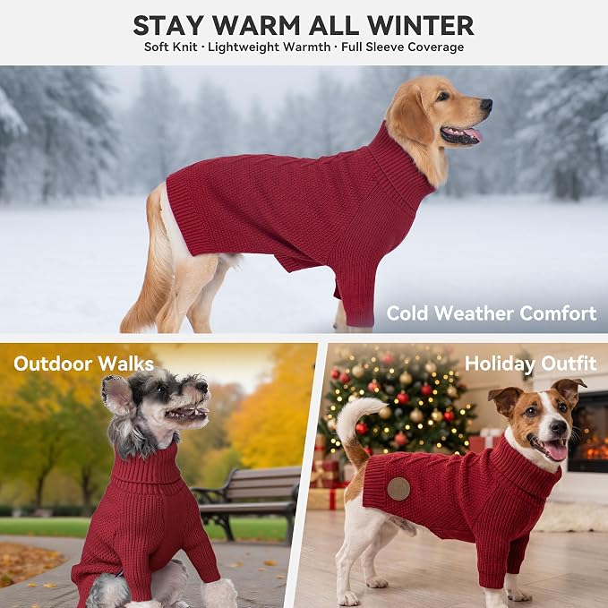 cyeollo Dog Sweater Long Sleeve Knitted Turtleneck Pullover Warm Clothes | Ultra Soft Warm Knit, Full Coverage, 4-Way Stretch for Easy Movement, Easy On & Off, Winter Daily Wear for Small Dogs