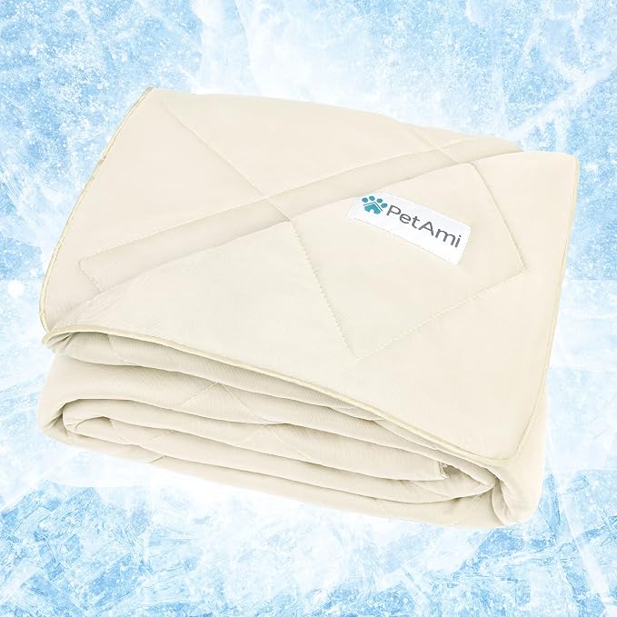PetAmi Premium Cooling Dog Blanket | Lightweight Fluffy Pet Throw Blanket Bed Cover for Dogs, Cat, Puppies | Pet Blanket Furniture Protector Couch Sofa | Reversible Fuzzy Cozy | 90x90, Beige Latte