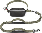 iYoShop Hands Free Dog Leash with Zipper Pouch, Dual Padded Handles and Durable Bungee for Walking, Jogging and Running Your Dog (Military Green, 8-25 lbs, Medium)