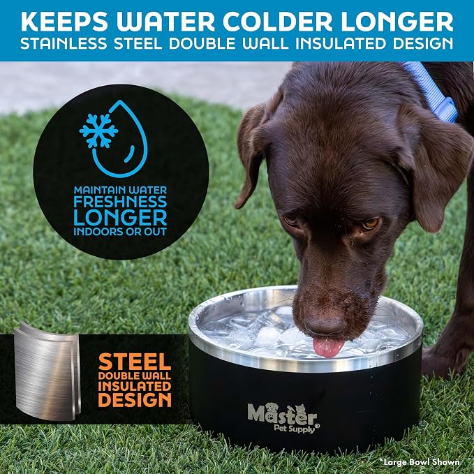 Master Pet Supply Stainless Steel Dog Bowls - 25 oz, Heavy Duty - Rose Quartz, Double Wall Extra-Thick Insulated, Non-Slip Pet Water Bowl for Dogs, Cats & Pets, Anti Rust Metal, Dish Washer Safe
