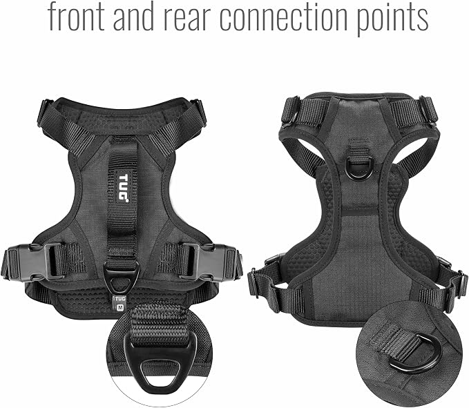 TUG No-Pull Dog Harness, 2 Leash Clips + Padded Handle (XL, Black) | Water-Resistant Padded Interior | Front No-Pull & Rear Clips | Padded Back Handle | Adjustable Straps | Lightweight