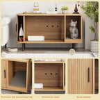Halitaa 37.4" Cat Litter Box Enclosure with Scratch Pad, Sliding Door | Litter Box Enclosure Furniture Hidden Litter Box, Modern Indoor Cat House, TV Stand, Side End Table for Living Room, Natural
