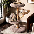 Sopapets Solid Wood Cat Tree for Large Cats, 41.3" Modern Cat Tower with Heavy Duty Real Branch & Hand-Woven Basket, Sisal Scratching Posts & Cozy Bed, Luxury Furniture for Indoor & Maine Coon, Beige