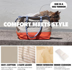 Dog Tote Bag for Small Dogs 4–20 lbs with Safety Leash, Purse Carrier,Beige | safety leash hooks, removable cushion cover, and flat support base for comfortable everyday travel and hands-free carrying.