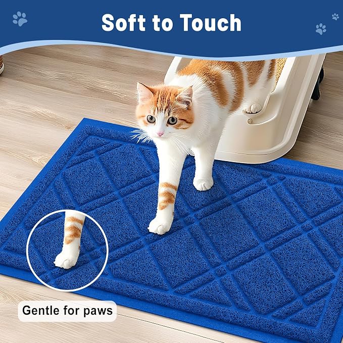 Smiry Cat Litter Box Mat 30x17, Non-Slip Water Resistant Litter Trapping Mat, Easy Clean Less Waste and Urine-Locking Cat Carpet for Indoor, Blue