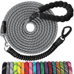 Long Dog Leash 20 FT: Heavy Duty Rope Leashes for Dogs Training with Swivel Lockable Hook Reflective Threads Bungee and Padded Handle - Dog Lead for Large Small Medium Dogs Outside Walking Hiking Grey