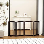 PUPETPO Freestanding Pet Gate for Dogs, Indoor Wooden Foldable Dog Gate for House, Doorway, Stair, 80 Inch Wide, 4 Panels 32",Brown