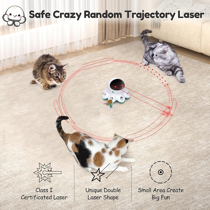 ORSDA Cat Laser Toy, 2-in-1 Interactive Automatic Motion Activated Moving 8 Holes Whack A Mole Feather, USB Rechargeable Electronic Smart Sensor Kitten Toys for Indoor Exercise