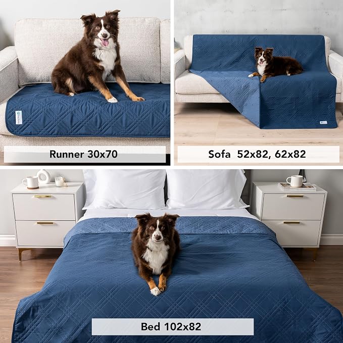 PetAmi Waterproof Couch Cover for Dog Non-Slip Bed Sofa Blanket, 68x82 Blue | Leakproof Furniture Protector for Pet Cat, Machine Washable Pee Proof Mat for Chair Car Seat, Durable & Anti Slip Backing