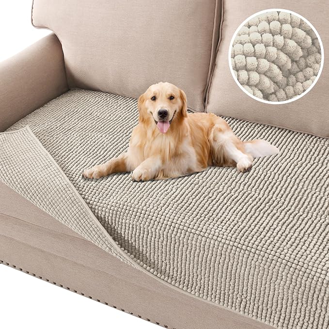 H.VERSAILTEX Plush Chenille Dog Bed Cover Thick Soft Sofa Cover for 3 Cushion Couch Anti Slip Couch Cover Furniture Protector for Dog, Pet, Cat (35" x 82", Island Fossi)