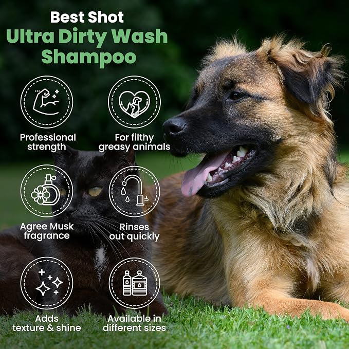 Best Shot Ultra Dirty Wash Shampoo, Coat and Skincare Product for Dogs and Cats, Soap-Free, Quick-Rinsing, Refreshing Agree Musk Fragrance, 1 Gallon
