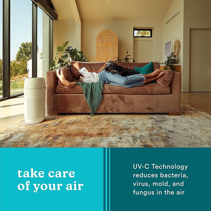Homedics 5-in-1 PetPlus UV-C Air Purifier, HEPA Filter for 266 Sq Ft Room | Air Purifiers for Pets, Bedroom, and Home with Essential Oil Pads and Built-In Timer, 3 Speed Settings, White