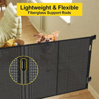 Reinforced 42” Extra Tall Retractable Baby Gates with Rods, Extends up to 60” Wide, Tall Retractable Dog Gate for Doorways Prevent Crawling Through Mesh Pet Gate Indoor Outdoor, Black