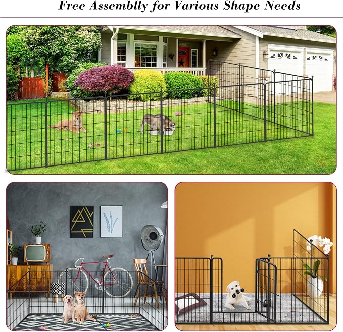 Dog Playpen 32 inch 12 Panels Indoor Dog Pen for Medium/Small Dogs Heavy Duty Metal Dog Fence Outdoor for Yard, Puppy Playpen with Door Portable Pet Fence for RV Camping Yard