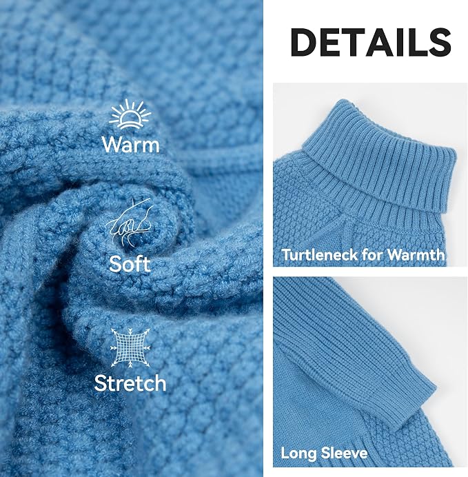 cyeollo Dog Sweater Long Sleeve Knitted Turtleneck Pullover Warm Clothes | Ultra Soft Warm Knit, Full Coverage, 4-Way Stretch for Easy Movement, Easy On & Off, Winter Daily Wear for Small Dogs