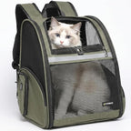 Cat Backpack Carrier for Small Dogs and Medium cat Puppy Kitten Bunny Pet Carrier Backpack Collapsible with Fully Ventilated Mesh with Safety Leash (DarkGreen, 12.9" L x 10.62" W x 15.5" H - M)