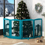 PUPETPO Freestanding Dog Gates with Door Walk Through, Pet Gate for Stairs, 80 inch Wide Gates Indoor, Dog Fences Indoor, Support Feet Included, 4 Panels, 32" Tall, Blue