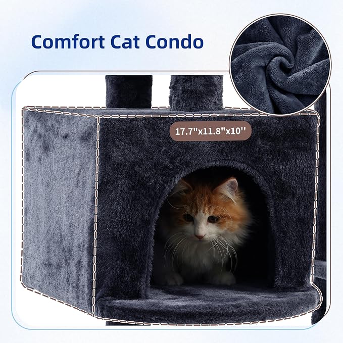 Gitelsnour 55.1'' Cat Tree Tower for Indoor Cats, Large Platform, CCT013G | 7 Sisal Scratching Posts, Multi-level Cat Condo Cat Cave, 2 Padded Perches, Basket, Furry Ball, Toy, Smoky Gray