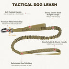 Tactical Dog Collar and Bungee Leash Set, Adjustable Military Training Nylon Dog Collar with Controll Handle and Heavy Metal Buckle，with USA American Flag, Patches and Airtags Case (M, Brown)