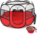 SereneLife On-The-Go Foldable Portable Pet Tent 8-Panel Playpen for Dog & Cat w/Food/Water Bowl, Mesh Exercise Puppy Playground, Pet House Indoor & Outdoor, Travel & Camping Pet Kennel (Red- Medium)