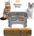 Neater Feeder Deluxe Mess-Proof Elevated Cat Bowls, 2 Height Adjustable (6” & 7.5”) No-Spill Raised Cat Bowl Stand, Whisker Friendly Stainless Steel Dishes for Indoor Cats, Made in USA, Gunmetal