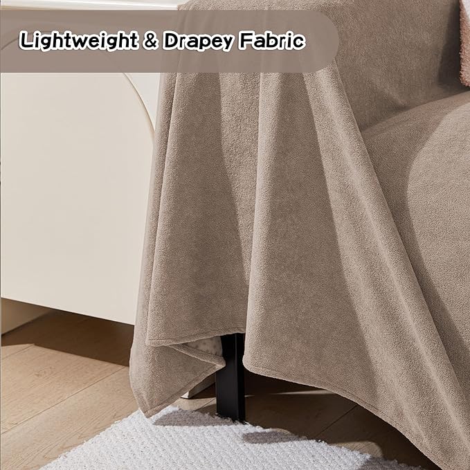 Couch Cover for 3 Cushion Sofa, Cat Scratch Proof Couch Protector Washable Sofa Covers Sectional Couch Covers for Dogs Soft L Shape Sofa Slipcover for Pets Kids, 91" x134”, Khaki