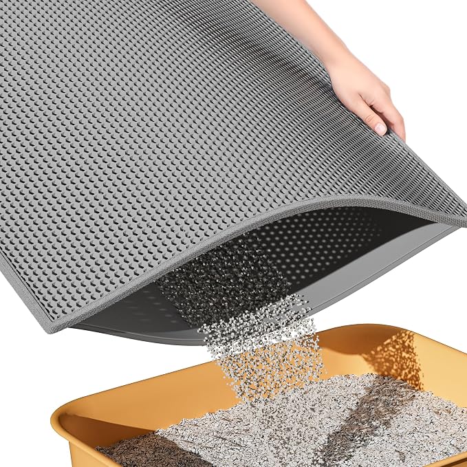 ESTHELLO Cat Litter Mat Honeycomb Double Layer Design 24’’ x 15’’ Gray