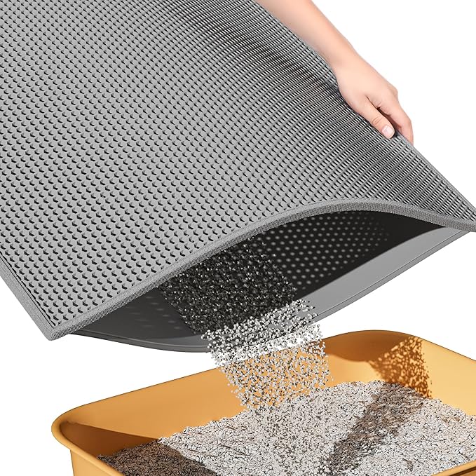 ESTHELLO Cat Litter Mat Honeycomb Double Layer Design 30’’ x 24’’ Gray