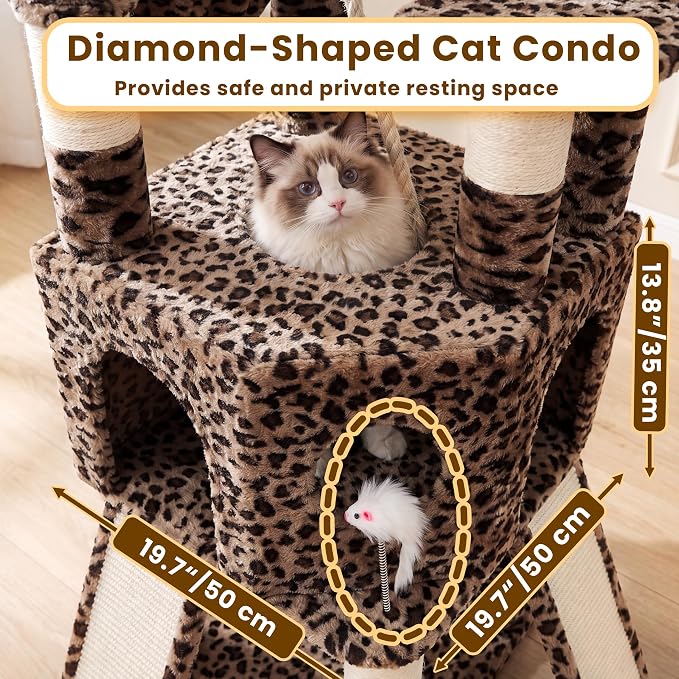 Cat Tree, 81.1" Tall Heavy Duty Cat Tower for Large Cats VCT032BW | Cat Furniture with 3 Wide Platforms, Diamond-Shaped Condo 2 Sisal Scratchers, Hammock & Stable Base, Leopard Print