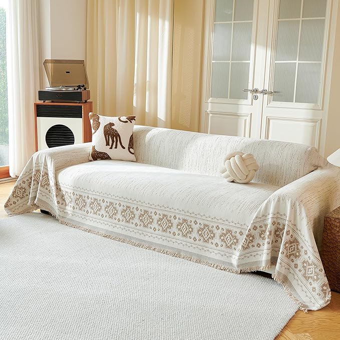Boho Sectional Couch Cover Washable for Dogs, Chenille Loveseat Sofa Covers Pet Friendly Couch Covers