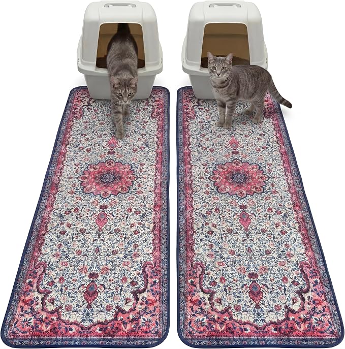 Hompet Cat Litter Mat 2 Pack, 20x60 Large Machine Washable Trapping Mats for Cats, Super Absorbent & Urine-Proof Cat Litter Box Mat for Floor, Waterproof & Non Slip Kitty Litter Rug