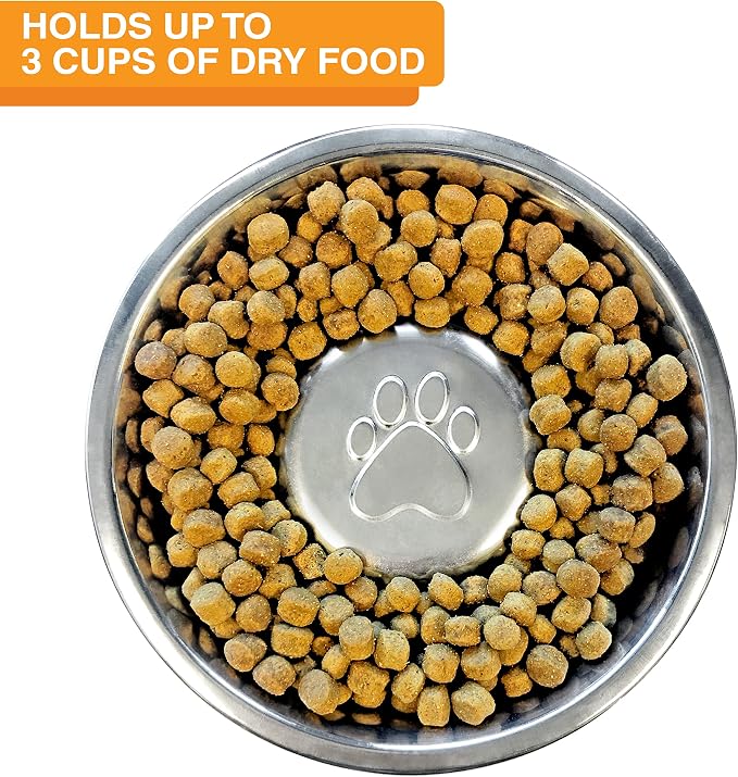 Neater Feeder - Express Model w/ Slow Feed Bowl - Mess-Proof Dog Bowls (M/L, Almond) Made in USA – Elevated, No Spill, Non-Tip, Non-Slip, Raised Stainless Steel Food/Water Pet Bowls Aid Digestion