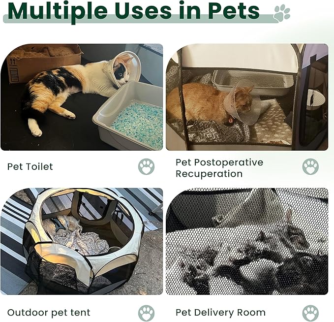 Love's cabin Pet Puppy Dog Playpen, Large Dog Tent Crates Cage Indoor/Outdoor, Portable Playpen for Cat, Foldable Pop Up Dog Kennel Playpen with Carring Case, Removable Zipper Top, Moss Green