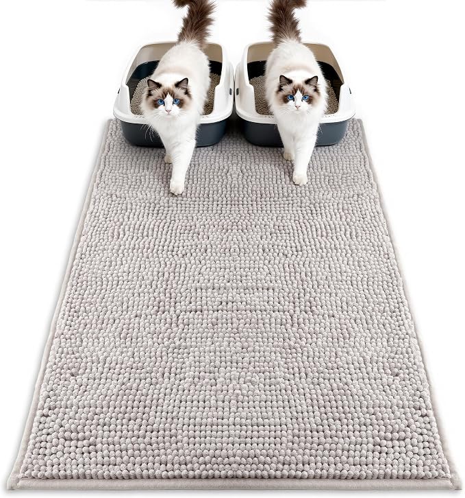 Pieviev Soft Chenille Cat Litter Box Mat, Ultra Absorbent, 36'' x 30'' | Long Plush Chenille Traps Cat Deeply, Waterproof Tpr Anti-Slip Backing, Absorbs Moisture, Machine Washable Cat Mat