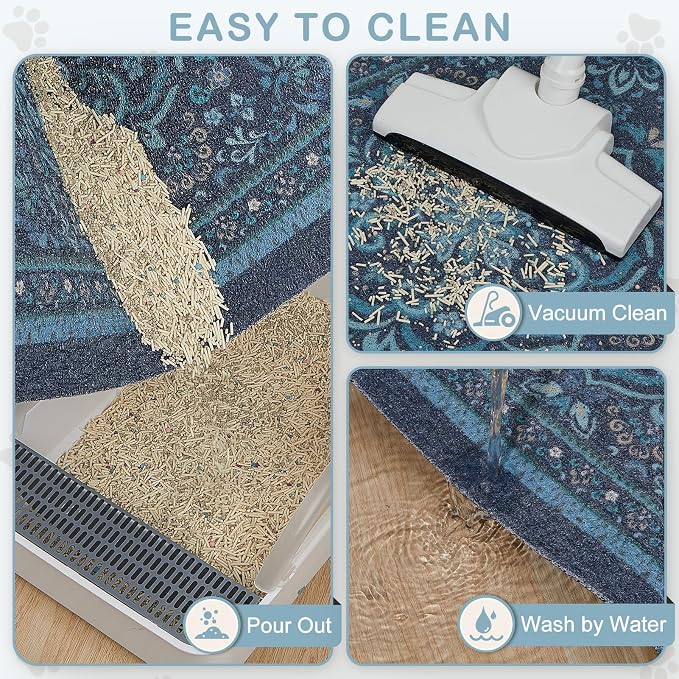 Unicorn Catcher 24"x15" Cat Litter Mat Non-Slip Washable Litter Box Mat | High-Density PVC Litter Catcher Mat Efficiently Traps Scattered Litter From Paws To Keep Floors Clean