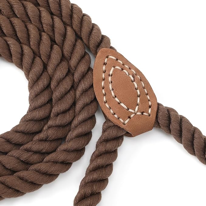 Mile High Life Dog Leash Braided Cotton Rope with Leather-Reinforced Ends | Rust-proof 360° swivel clasp, Heavy-duty for medium/large dogs. Great for weddings, daily walks (4 FT, 1/2", Dark Brown)