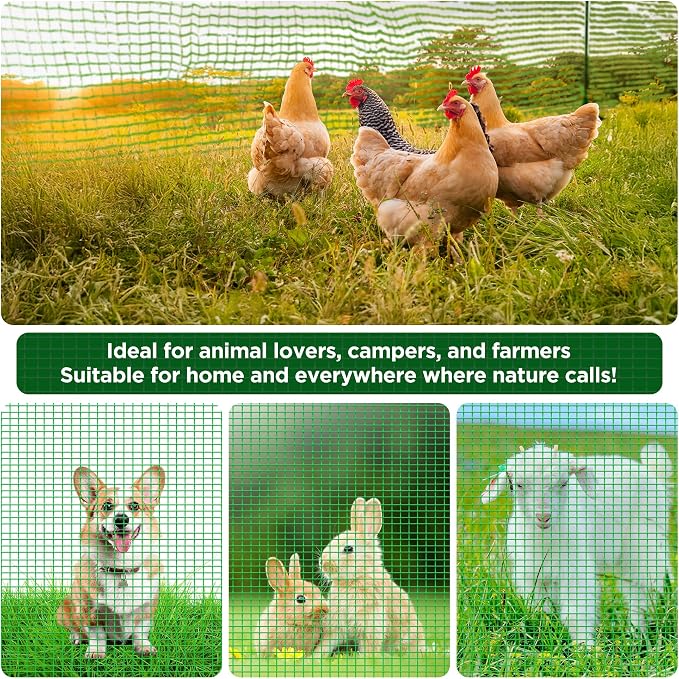 HIDALIFE Temporary Fence with Posts,3‘x50‘ Safety Barrier for Dog Snow Plastic Mesh Fencing with Fiberglass Stake Windbreak Rope,Movable Fencing Roll for Garden Backyard Outdoor Animal Protect